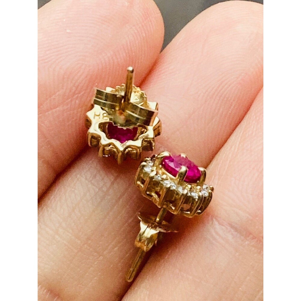 14k Solid Gold Genuine Ruby Diamond Earrings - image 6